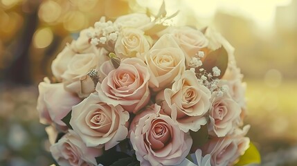 Obraz premium beautiful bridal bouquet of roses at a wedding party