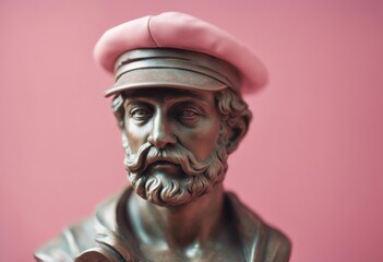 stylish imagination sportive modernity concept background look lifestyle antique hobby bust aring active art creativity vintage cap pink inspiration statue