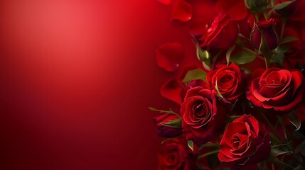 Beautiful red rose bouquet on red background