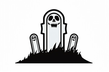 Black and white image of grave with ghost.
