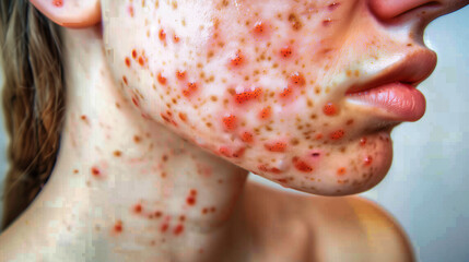 Fototapeta premium Acne Awareness: Close-Up View of Skin Conditions, Dermatological Treatment Options