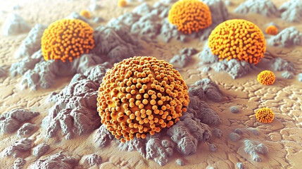 Fototapeta premium Detailed 3D Rendering: Skin Pores Clogged with Sebum and Bacteria, Leading to Acne Formation