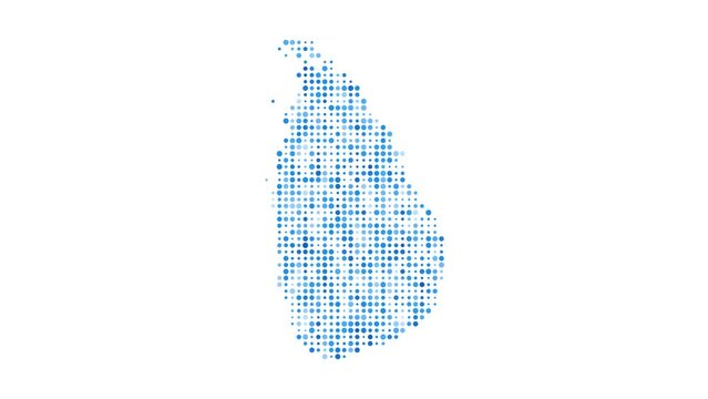 Sri Lanka dotted digital map. Map of Sri Lanka with pulsating colored circles. Shape of the country filled with blue disks. Classy video.