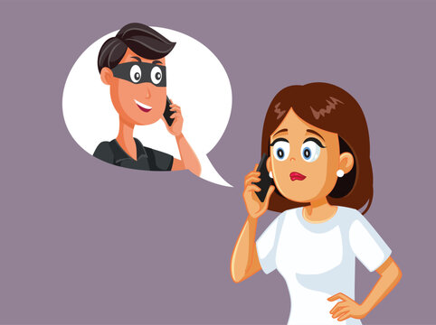 
Woman Talking on the Phone with a Scammer Vector Cartoon
Victim of online scamming scheme giving her personal data
