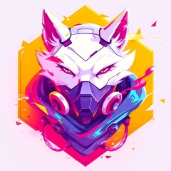 Fox character mascot in vector logo style wearing mask, e-sport gamer t-shirt design on isolated background