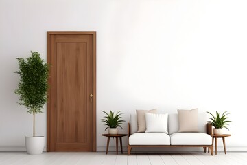 Inviting and Cozy Modern Living Room with Wooden Doors and Bright White Walls