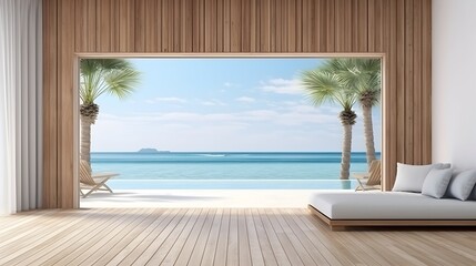 Luxury Beachfront Living Room with Panoramic Sea View and Swimming Pool
