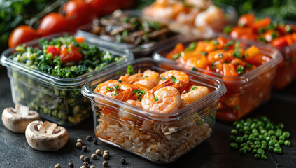 Diverse Containers Filled with Vibrant, Healthy Foods, Capturing the Art of Meal Preparation for...