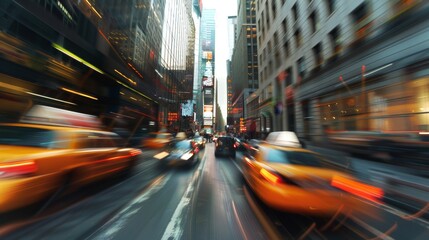 Fototapeta premium City Motion Blur: Convey the dynamism of city traffic with motion blur against a backdrop of gleaming skyscrapers.