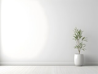 Minimalist Empty Interior with Blank Wall and Potted Plant in Contemporary 3D Render