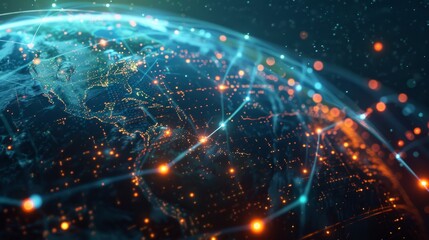 Obraz premium Bright digital globe with a network of lines and dots,