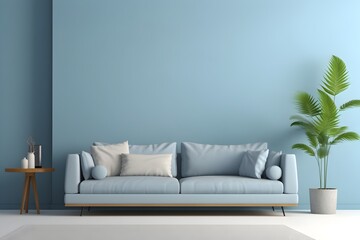 Serene and Stylish Living Room with Plush Sofa and Lush Greenery
