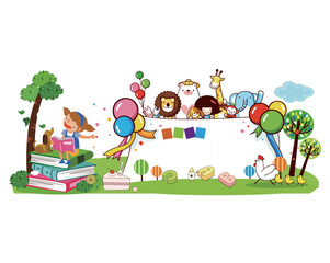 Kindergarten Cartoon Background Board Children's Book Cover Illustration Cute Vector