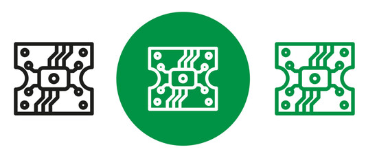 PCB icon circuit board vector symbol in green filled and multiple outlined style, pcb digital chip icon