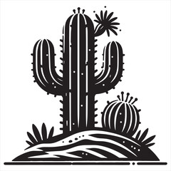 Cactus  Black and White silhouette vector with white background