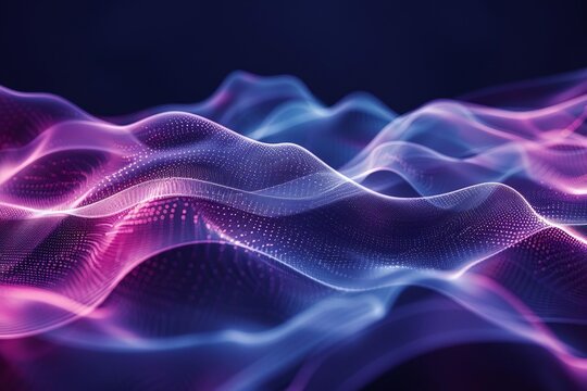 Create a seamless looping animation of a glowing blue and purple digital landscape with a subtle parallax effect