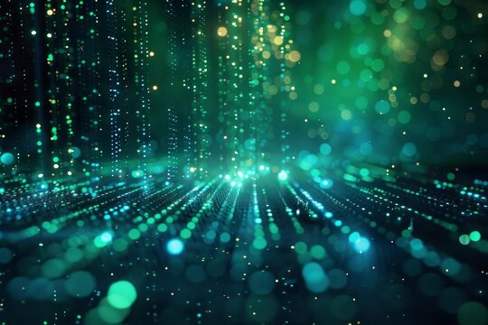 Immerse yourself in a mesmerizing world of cascading green lights.