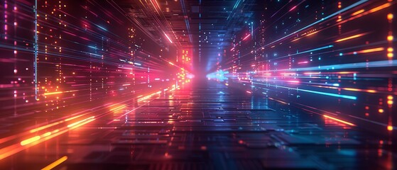 Obraz premium Immerse yourself in the vibrant world of digital dreams, where neon rivers flow and electric pathways lead to endless possibilities