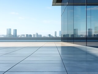 Fototapeta premium Sleek and Sophisticated Glass and Steel Corporate Building Exterior with Empty Copyspace