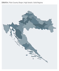 Obraz premium Croatia plain country map. High Details. Solid Regions style. Shape of Croatia. Vector illustration.