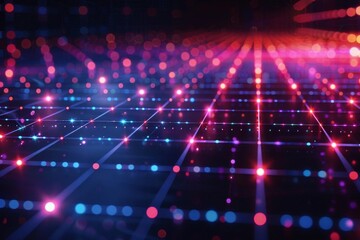 A glowing grid of blue and pink lights.