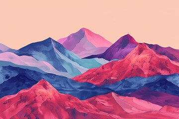 Obraz premium Graphic desert mountains in pink and purple tones