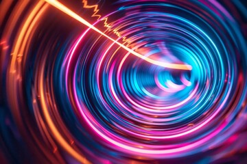 Obraz premium Create a mesmerizing animation of a glowing light streak traveling through a neon tunnel