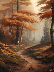 Autumn Landscape Painting Vintage Art