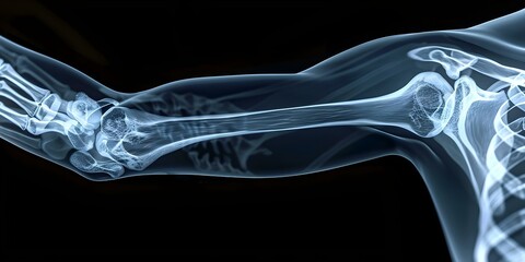 Anatomy Study: X-ray Image Emphasizing Elbow Joint and Fingers. Concept Anatomy Study, X-ray Image, Elbow Joint, Fingers, Medical Imaging