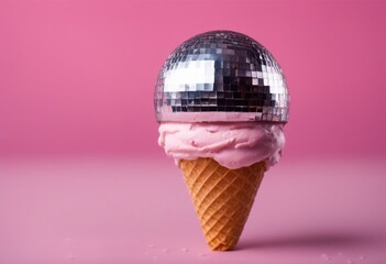 party background ice pink ball disco fun cone cream design concept art minimal summer mirror abstract celebration shiny creative idea sphere trend