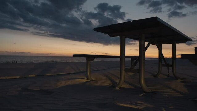 Picnic area on the sandy coast of Lake Michigan.