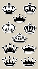Collection of black and white crowns and tiaras