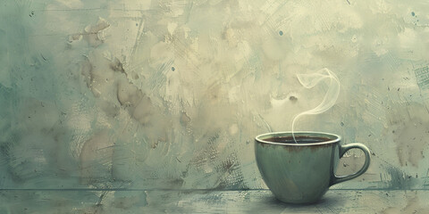 A steaming cup of coffee sits on a saucer on a wooden table Herbal Tea Moment Tranquility and...