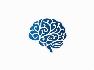 Blue decorative brain vector illustration with intricate pattern on white background, symbolizing creativity, intelligence, and mental health.