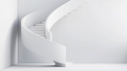 White spiral staircase interior background, minimal architecture concept, white wall and stairs