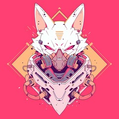 Fox character mascot with mask illustration, vector logo style, e-sport gamer t-shirt design on isolated background