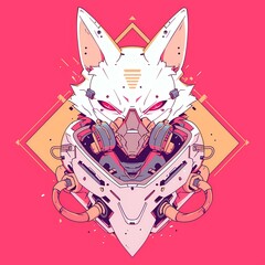 Fox character mascot with mask illustration, vector logo style, e-sport gamer t-shirt design on isolated background