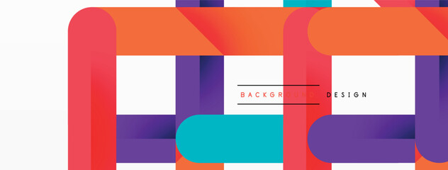 The design features a red, purple, and blue geometric pattern against a white backdrop, creating a vibrant and colorful visual contrast