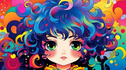 Chibistyle art with wavy lines, vivid colors in a cartoony, stylized digital format.