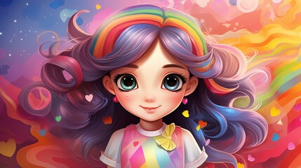 Obraz premium Chibistyle art with wavy lines, vivid colors in a cartoony, stylized digital format.