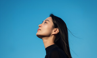 空を見上げるキャリアウーマン