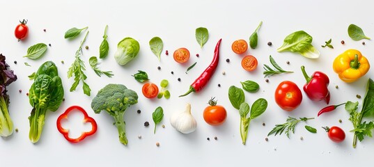 Assorted banner organic vegetables on white background for healthy eating concept and nutrition education