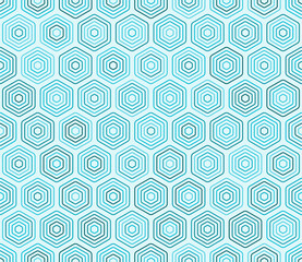 Mosaic background featuring rounded stacked hexagons in cyan color tones. A seamless vector illustration with a tileable pattern.