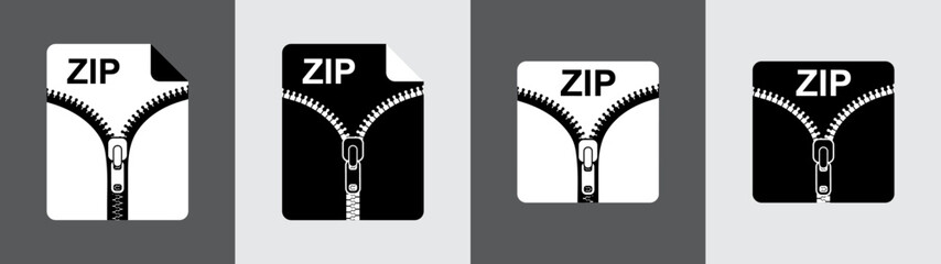 ZIP File Folder Icon. Black and White Zipped Compressed File and Folder. Archive Document Type. Modern Flat Design Graphic Illustration. Vector ZIP Icon © Jer