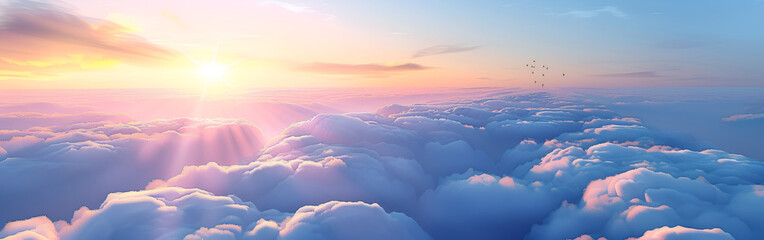 ethereal cloudscape In a dreamy blue sky majestic picturesque sunlight on background
