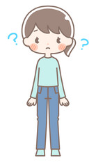 全身｜はてなマークの女性イラスト｜私服