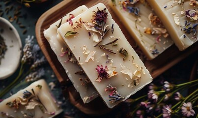 Soap Bars with Dried Flowers and Herbs High-Angle

