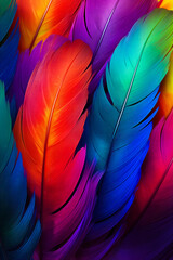 Close up of colorful feather background with black background.