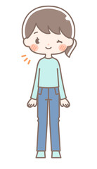 全身｜ウインクする女性イラスト｜私服