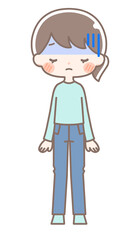 全身｜青ざめる女性イラスト｜私服